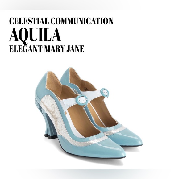 Fluevog NEW WO BOX Celestial Communication Aquila blue patent/silver MJ heel -8
